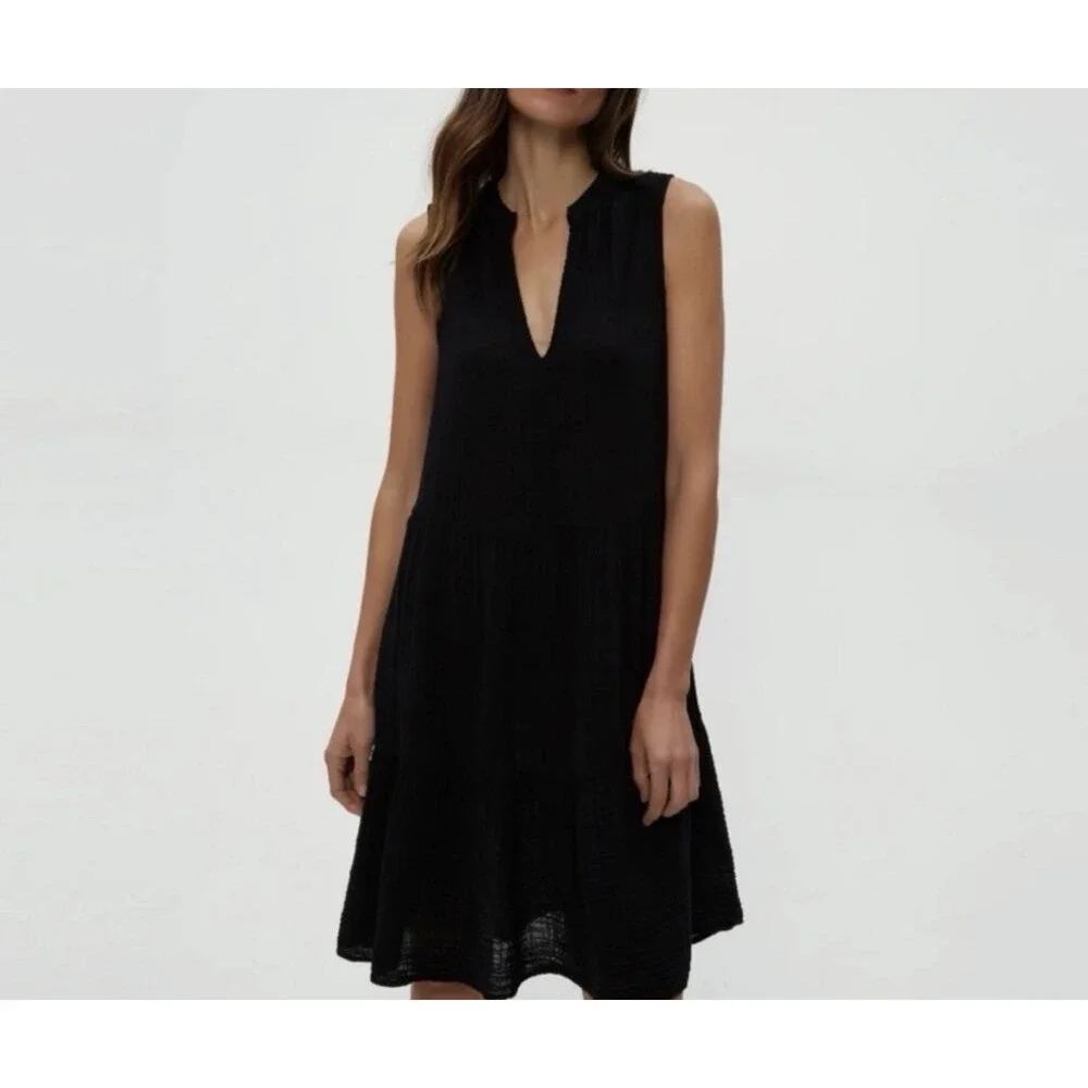Michael Stars Womens Sleeveless V Neck Gauze Shift Dress Black S Coastal Beach - Picture 1 of 11